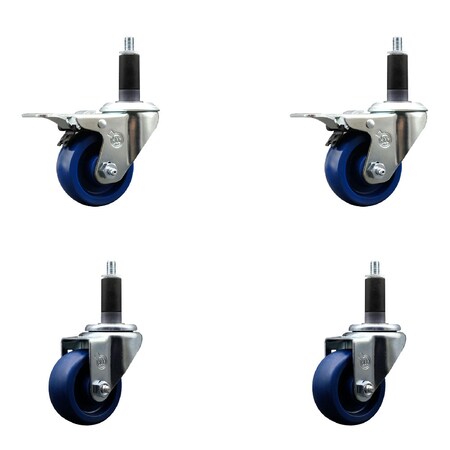 Service Caster 3'' Solid Poly Swivel 1-1/8'' Expanding Stem Caster Set 2 Total Lock Brakes, 4PK SCC-EXTTL20S314-SPUS-2-S-2-118